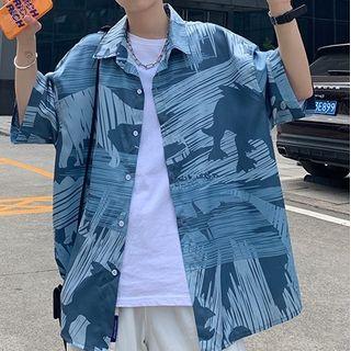 Short-sleeve Patterned Shirt / Short-sleeve Plain T-shirt