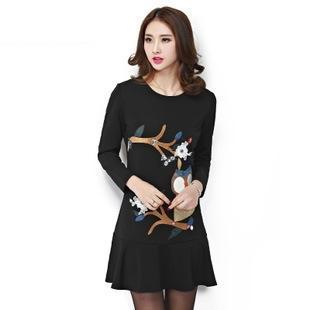 Long-sleeve Appliqu Ruffle Dress