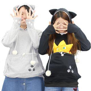 Ear-accent Pocket-front Hooded Pullover