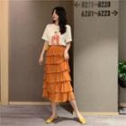 Short-sleeve Printed T-shirt / Midi Layered Skirt