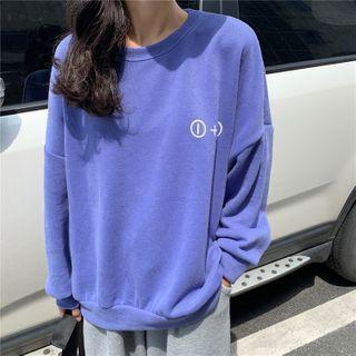 Set : Round-neck Printed Sweatshirt + Plain Sweatpants