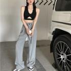 Plaid Wide Leg Pants / Cut-out Crop Tank Top