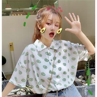 Avocado Print Elbow-sleeve Shirt As Shown In Figure - One Size
