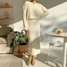 Set: Drop-shoulder Rib-knit Top + Rib-knit Skirt