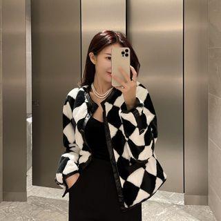 Button-up Checked Flurry Jacket Black - One Size