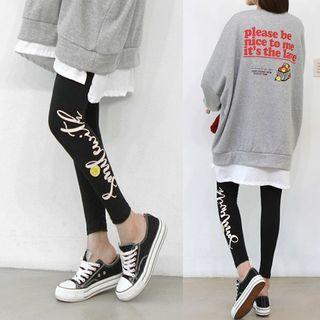 Smiley Letter Fleece-lined Leggings