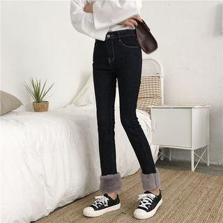 Faux-fur Trim Cropped Skinny Jeans