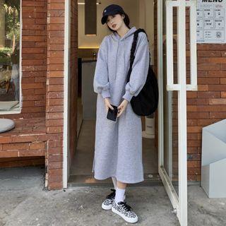 Long-sleeve Hooded Midi Shift Dress