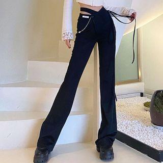 High Waist Drawstring Cutout Bootcut Pants