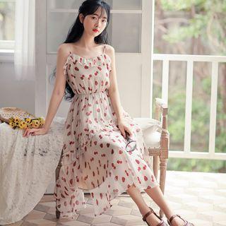 Fruit Print Midi Spaghetti Strap Dress