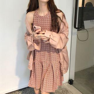 Patterned Sleeveless A-line Dress / Plain Shirt