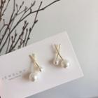 Faux Pearl Stud Earring 1 Pair - Earring - Silver Pin - Cross - Faux Pearl - White - One Size