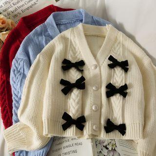 Ribbon-accent Cable-knit Cardigan