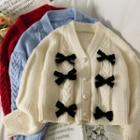 Ribbon-accent Cable-knit Cardigan