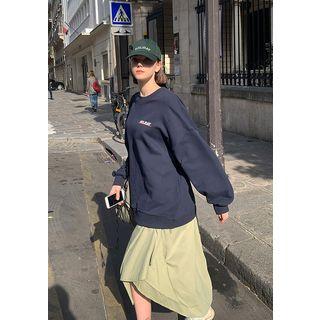 Oversized Lettered Sweatshirt Navy Blue - One Size