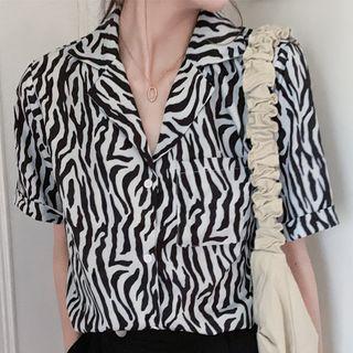 Short-sleeve Zebra Print Shirt White - One Size