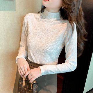 Semi High-neck Velvet Long-sleeve Top