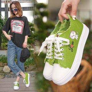 Cat Lace Up Canvas Sneakers