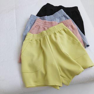 Plain Band-waist Wide Leg Shorts