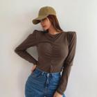 Padded-shoulder Shirred T-shirt