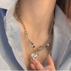 Heart Bead Layered Necklace Xl1787 - Silver - One Size