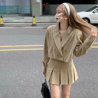 Pinstriped Double-breasted Cropped Blazer / Pleated Mini Skirt