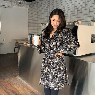 Wrap-front Patterned Crepe Dress
