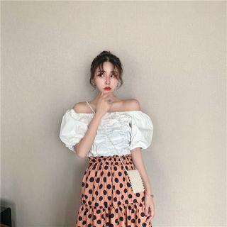 Puff-sleeve Off-shoulder Top White - Top - One Size