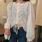 Drawstring Long Sleeve Blouse As Shown In Figure - One Size