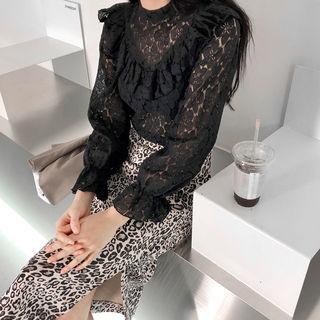 Frill-trim See-through Lace Top