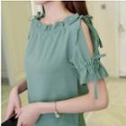 Off-shoulder Cut Out Elbow-sleeve Top
