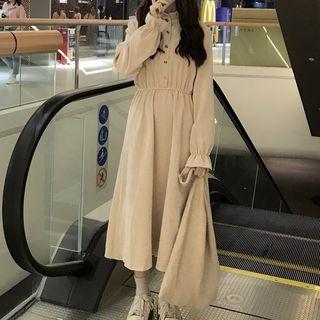 Collared Ruffle Puff Long-sleeve Dress