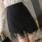 Asymmetrical Mesh Panel Mini A-line Skirt