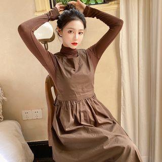 Long-sleeve Mock-neck Top / Sleeveless Midi A-line Dress