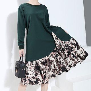 Print Panel Round-neck Sweatshirt Dress