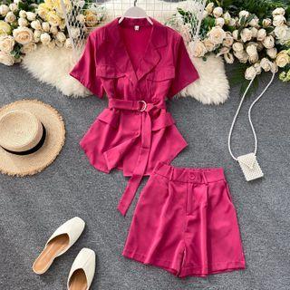 Set: Short-sleeve Cargo Shirt + Wide-leg Shorts