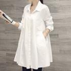 Long-sleeve Plain Loose Fit Ruched Shirt