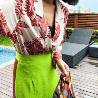 Notched-lapel Foliage Robe Jacket Red - One Size