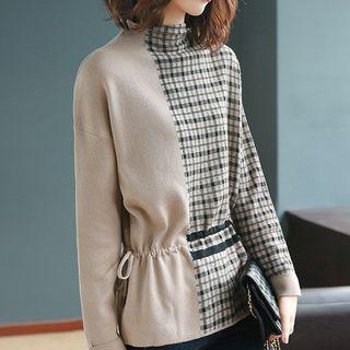 Mock Neck Plaid Knit Pullover