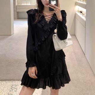 Long-sleeve Ruffle Trim Smock Dress (various Designs)