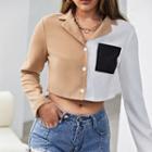 Color Panel Long-sleeve Cropped Shirt