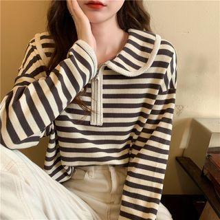 Collar Half-zip Striped Sweatshirt