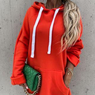 Long-sleeve Slit Mini Shift Hoodie Dress