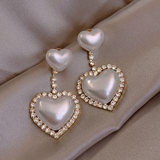 Faux Pearl Heart Drop Earring 1 Pair - White - One Size