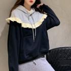 Ruffle Two-tone Hoodie Black & Gray - One Size