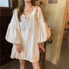 Loose-fit Puff-sleeve Shirtdress White - One Size