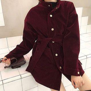 Plain Mock Neck Long Sleeve Coat Dress