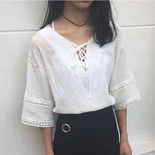 Lace-up 3/4-sleeve Top