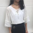Lace-up 3/4-sleeve Top