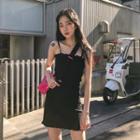 Spaghetti Strap Knit Mini Dress Black - One Size